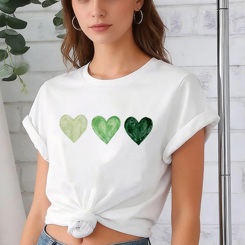 Damen Y2K T-Shirt mit dreifarbigem Liebesherz-Print, 90er-Jahre Casual O-Neck T-Shirt für Frauen, lustige Y2K Oberteile und T-Shirts, Kleidung