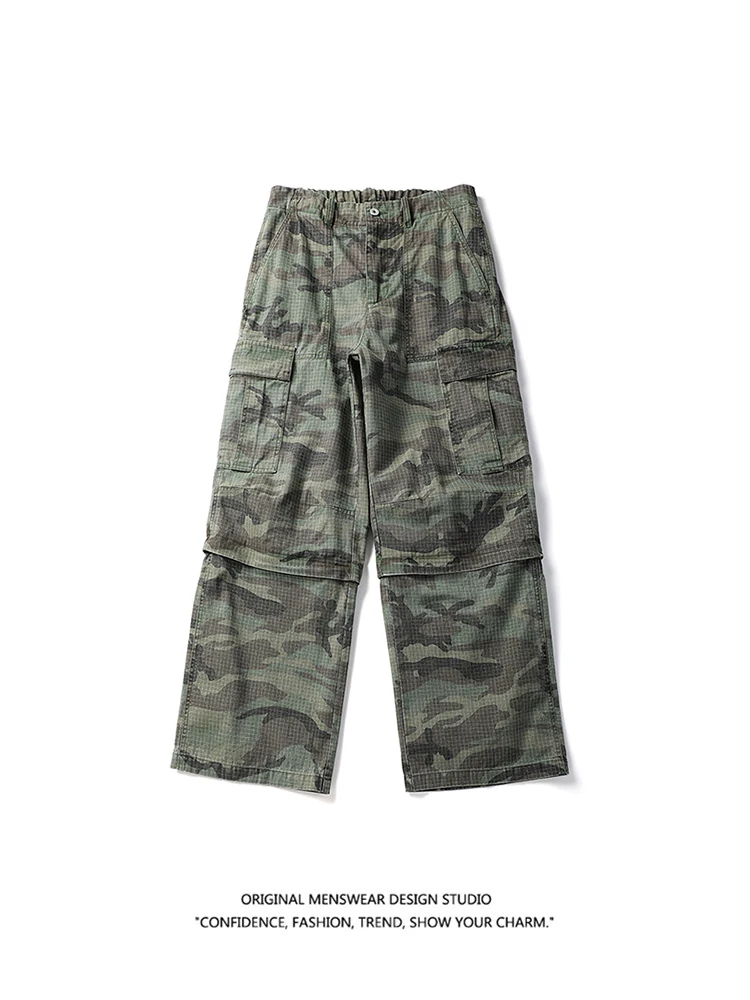 

American Retro Washed Camouflage Work Pants Men's Loose Straight Leg Casual Trousers New 2026 Trend Youth Leisure Cotton