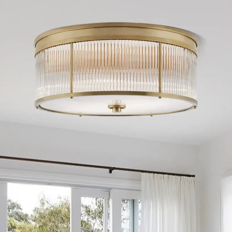 American Comfortable Bedroom Study Lighting Ceiling Light Modern Round Brass Glass Ceiling Light