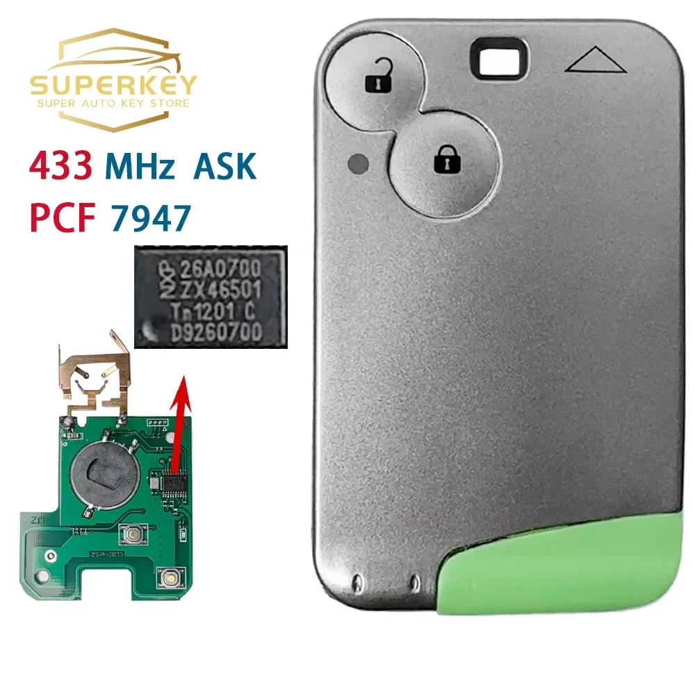 

SUPERKEY Ultrasonic welding Smart Remote Key Card Key PCF7947 433Mhz ASK 2 Buttons For Renault Laguna Espace Velsatis 2001-2009