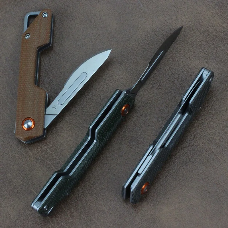Carbon Steel Replaceable Blades Folding Pocket Knife Outdoor Camping Survival Mini Multi Carving Scalpel Knife Keychian Linen