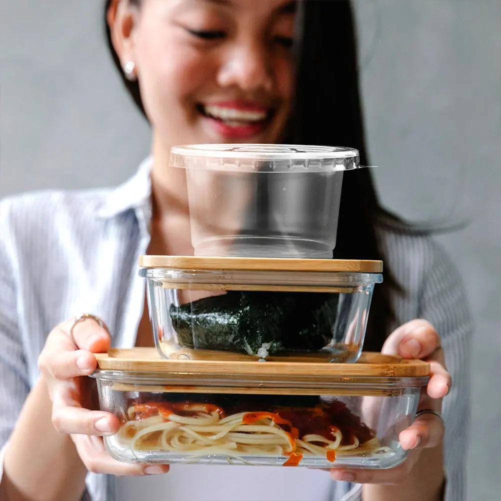 

50Pcs Leak Resistant Porridge Bowls with Lids Clear Disposable Soup Cups Takeout Food Containers for Pudding Muffin Torn Bag