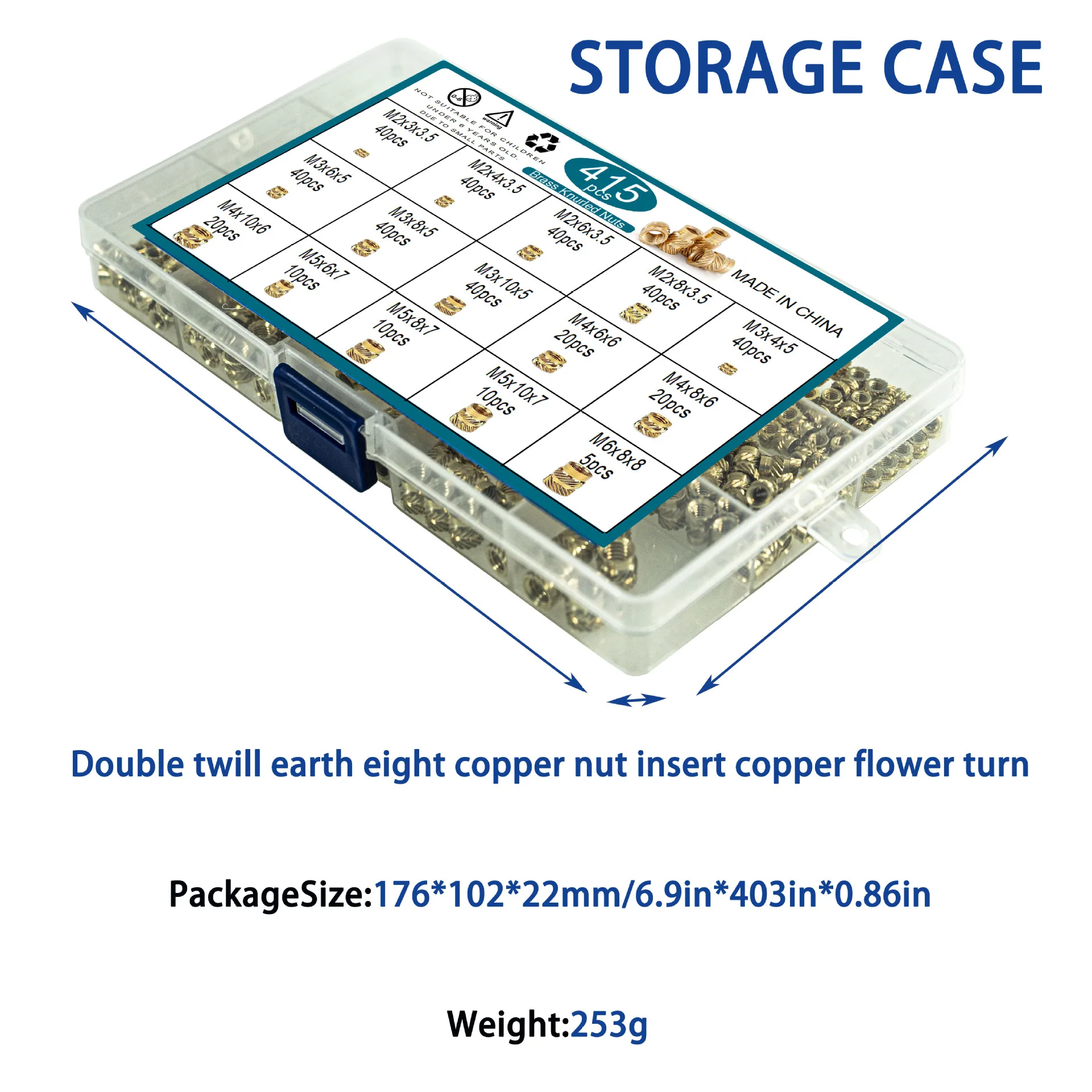 415pcs Soil Eight Inlaid Hot Melt Nut Set M2M3-M6 Double Diagonal Soil Eight Injection Hot Melt Nut Box Set