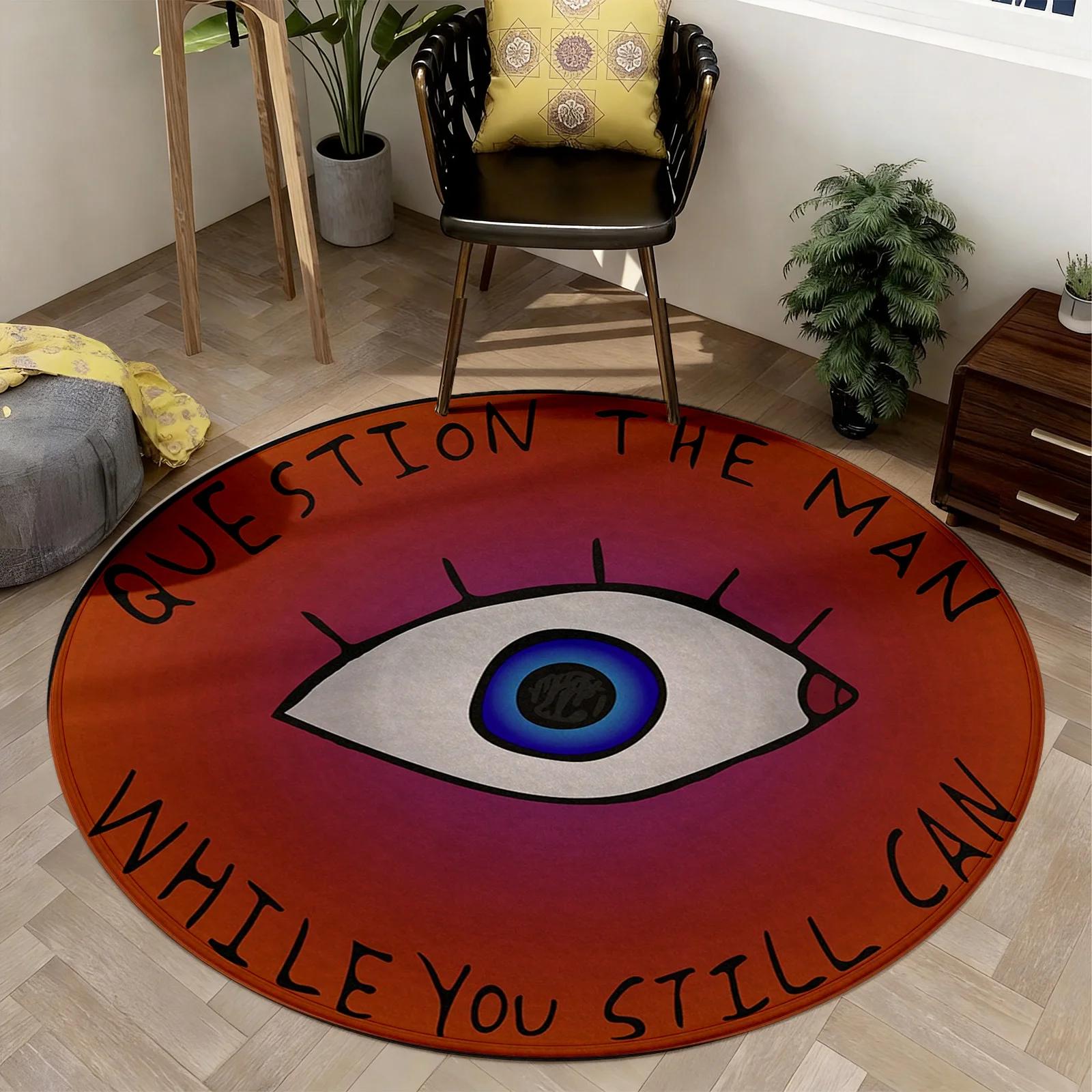 Boho Round Eye Area Rug Mat Home Decor Statement Floor Accent Boho Pop Art Living Room Unique Geometric Design Carpet Mat