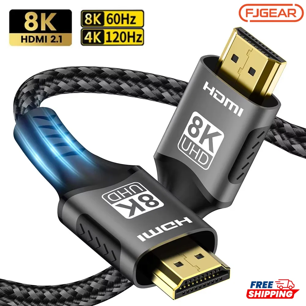 FJGEAR Premium HDMI Cable High Speed 8K 4K 2K, 60Hz/240Hz/360Hz Video Cord Compatible with HDTV PS5 Xbox Switch Roku Laptop