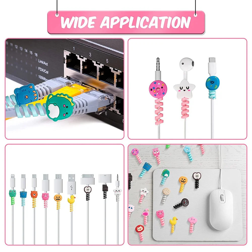 Cute Cartoon Animal Spiral Protector Data Line Cord Protector Protective Case For iphone Cable Winder Cover USB Charger Cable