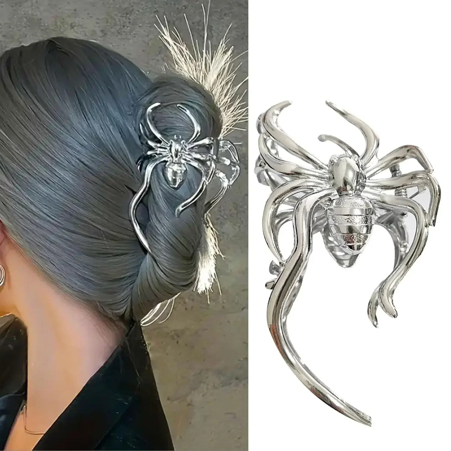 Ghost Hand Spider Grab Clip Pleated Premium Alloy Hair Grip Back Head Plate Hair Metal Shark Clip Wan Halloween Hair Accessories