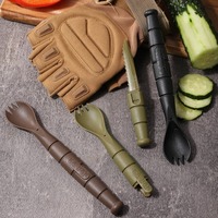 Tactical Mini Cutlery Set Multi Function Tool Fork Spoon Knife Combo 3 in 1 for Camping Hiking Outdoor Gear Portable Tableware