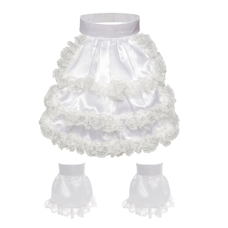 

Y166 Victorians Colonial Jabot Tiered Ruffle Lace Trim Detachable Collar and False Cuffs Set Renaissances Halloween Costume