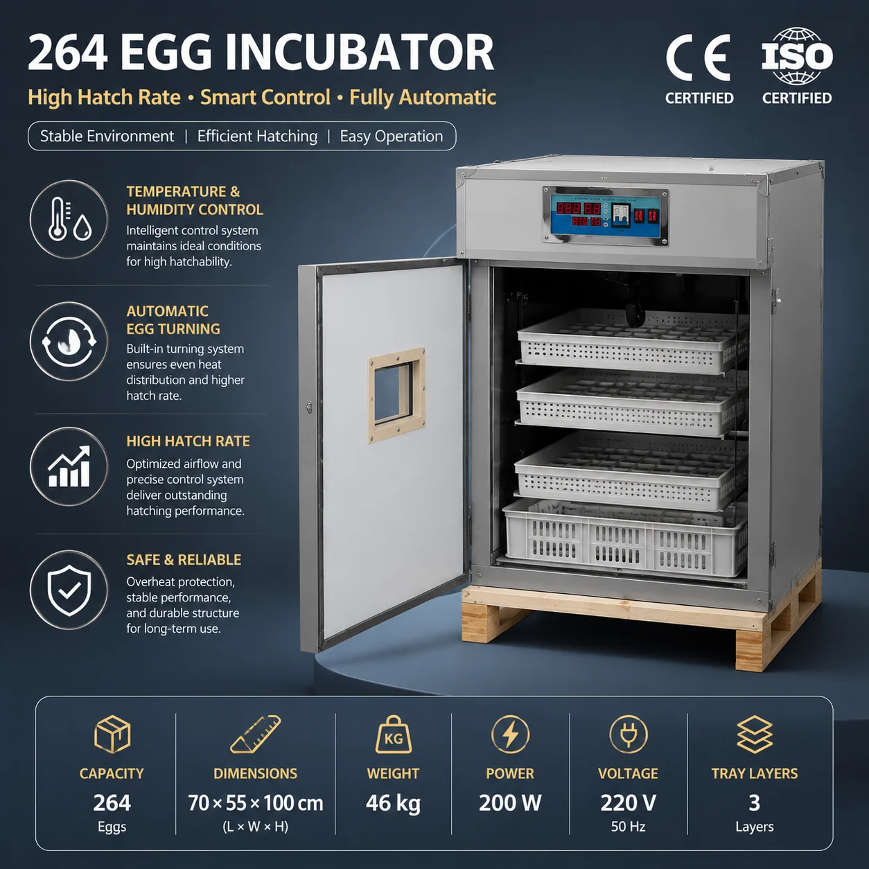 264 Egg Incubators Setter Hatcher Automatic Hatching Machine With 98% Hatching Rate For Hatchery Farm Use