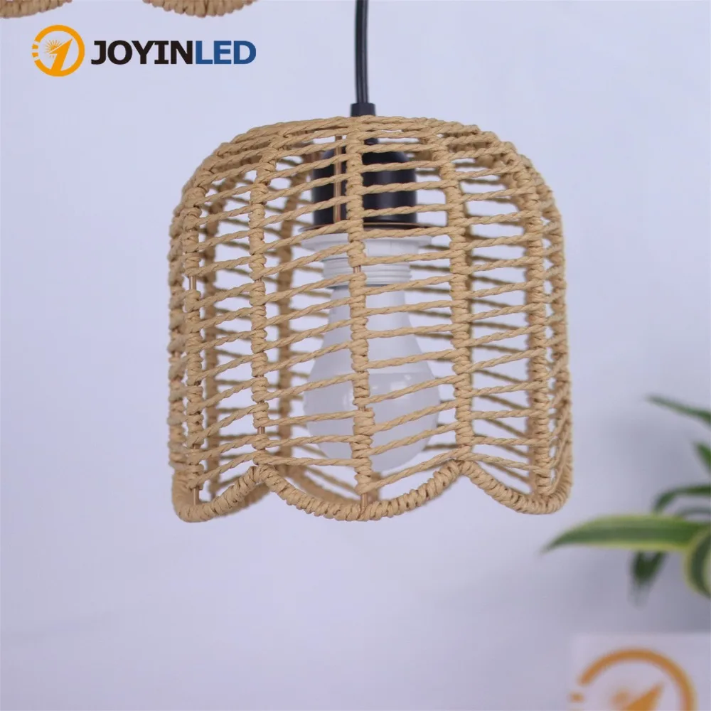 

JOYINLED Natural Dia.17cm Hemp Rope Chandelier Materials Handmade Woven Lamp Hanging Pendant Light Covers Shades Decorative