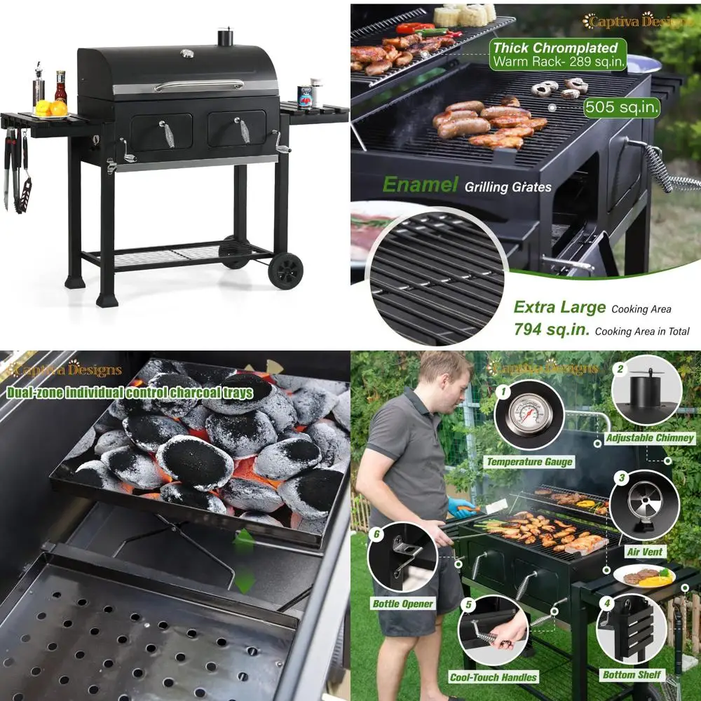 

Очень большой угольный гриль-барбекю от Captiva Designs — 794 кв. В. Приготовление пищи с двойными регулируемыми грилями для приготовления пищи на открытом воздухе