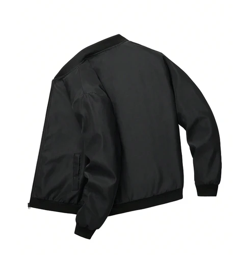 Imagen 2 del producto Chaqueta ligera lisa para hombre, parte superior con cuello alto para deportes al aire libre y ocio, chaqueta de béisbol con cremallera y dobladillo elástico, resistente al viento, tela cómoda y de alta calidad, adecuada para el hogar, ocio, ropa de trabajo para el trabajo, deportes al aire libre