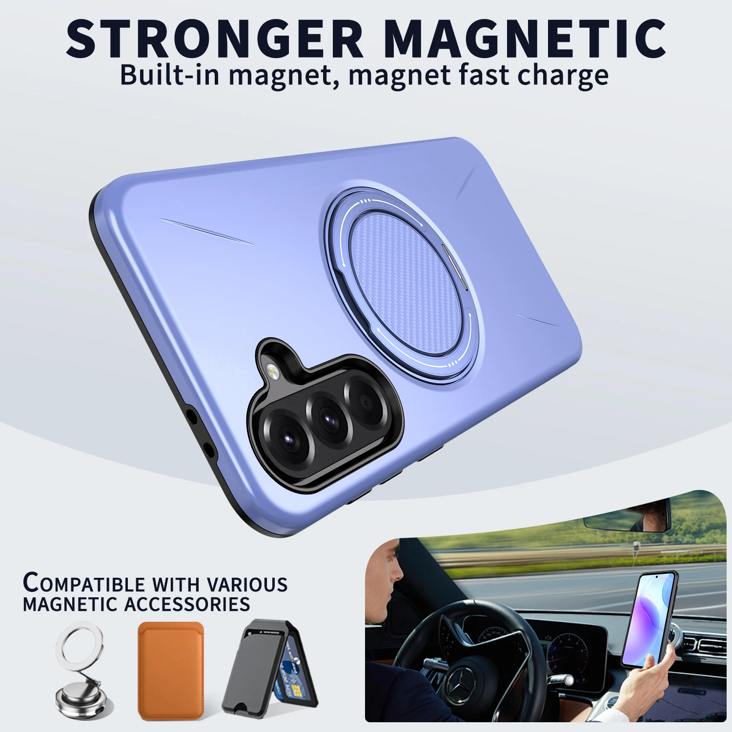 لهاتف Samsung Galaxy A35 5G حافظة مغناطيسية بمسند دوار من مادة TPU + غطاء هاتف PC - أرجواني