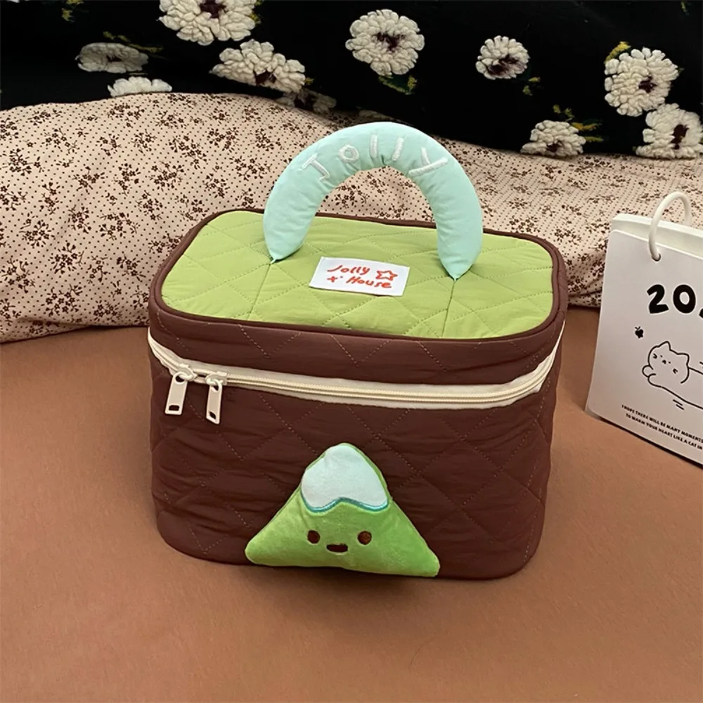 Portable Dopamine Color Cute Cabin Makeup Bag Kawaii Square Handheld Cosmetic Case Organizer Case Zipper Toiletry Bag Travel
