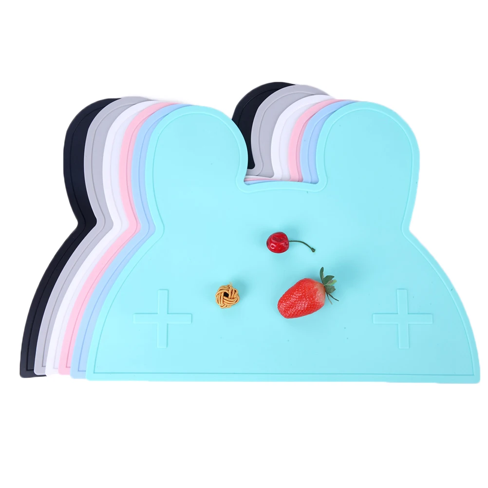 

Kids Silicone Rabbit Head Table Mat Washable Non-Slip Dinnerware Placemat Safe Silica Gel Tableware Mat for Home Kitchen Office