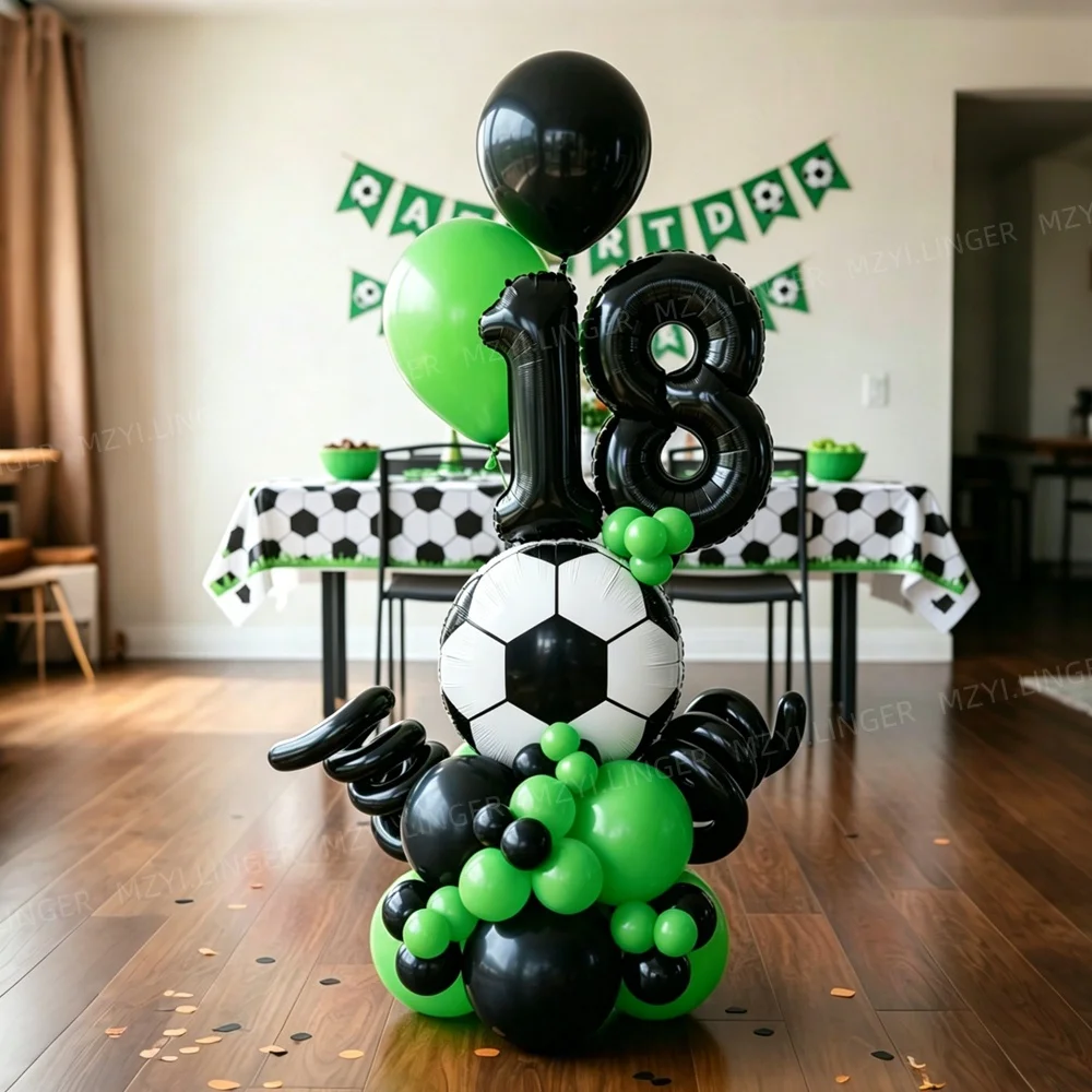 Fußball-Themen-Ballon-Set, 16 Zoll große schwarze nummerierte Ballons 0-9, Fußball-Bedruckte Ballons, Sport-Themen-Geburtstagsparty-Dekoration – Detail 4