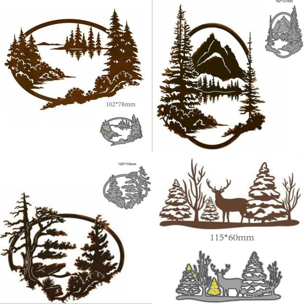 Tree Forest Mountain deer metal cutting dies cut die mold Scrapbook paper craft knife mould blade punch Embossing stencils