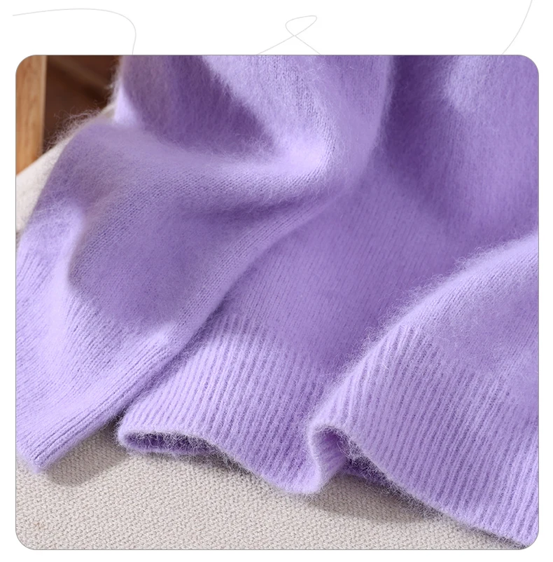 100% Pure Mink Fur Sweater Women's Pullover High Neck Knitted Sweater Autumn Winter New Item Pile Collar Thick Soft Base Sweater