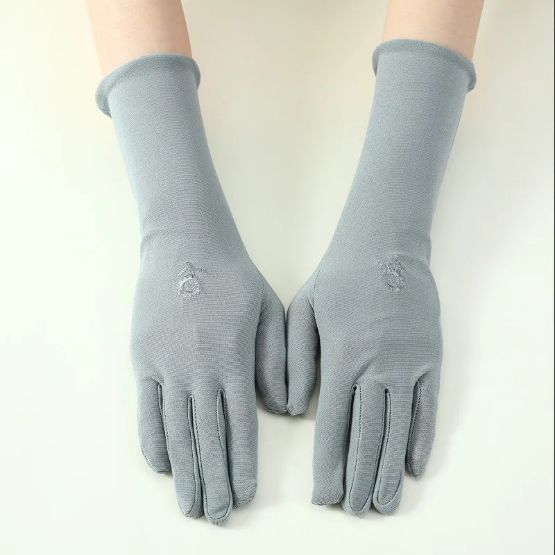 Womens Summer Long Milk Silk Etiquette Gloves Fashionable Sexy Sunscreen Breathable Cycling Arm Finger Cover Outdoor Lightweight