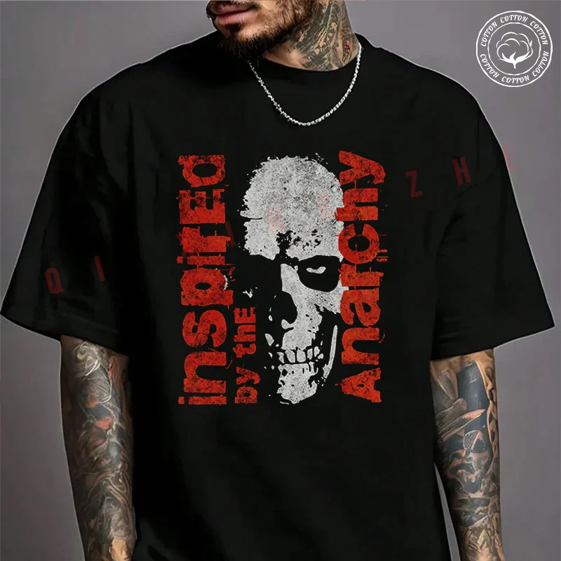 

Moto Men's T-shirt Inspired By The Anarchy - Punk Rebel Cotton T Shirt Short Sleeve Exquisite Design Essential Top Tees