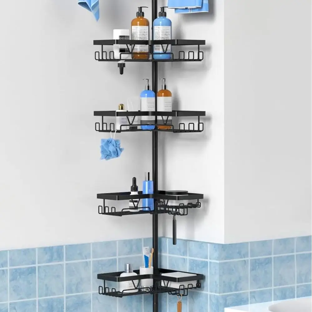 

Adjustable Corner Shower Caddy with Tension Pole and Towel Bars, Rust-Resistant Storage Rack for Shampoo, 25-114.2 Inch, Ideal f