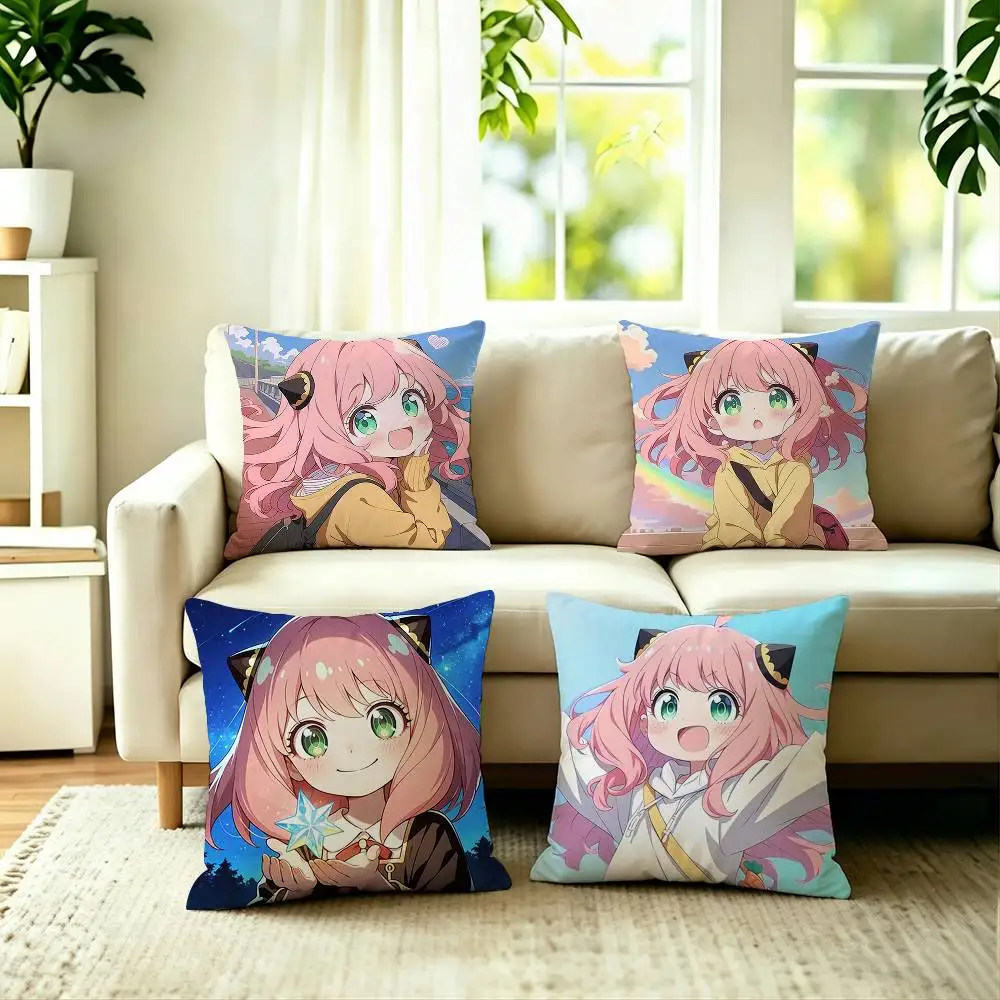 Hot Anime Character A-Anya Forger Pillow Case Square Double-Sided Sofa Cushion Cover Bedroom Bedside Pillow