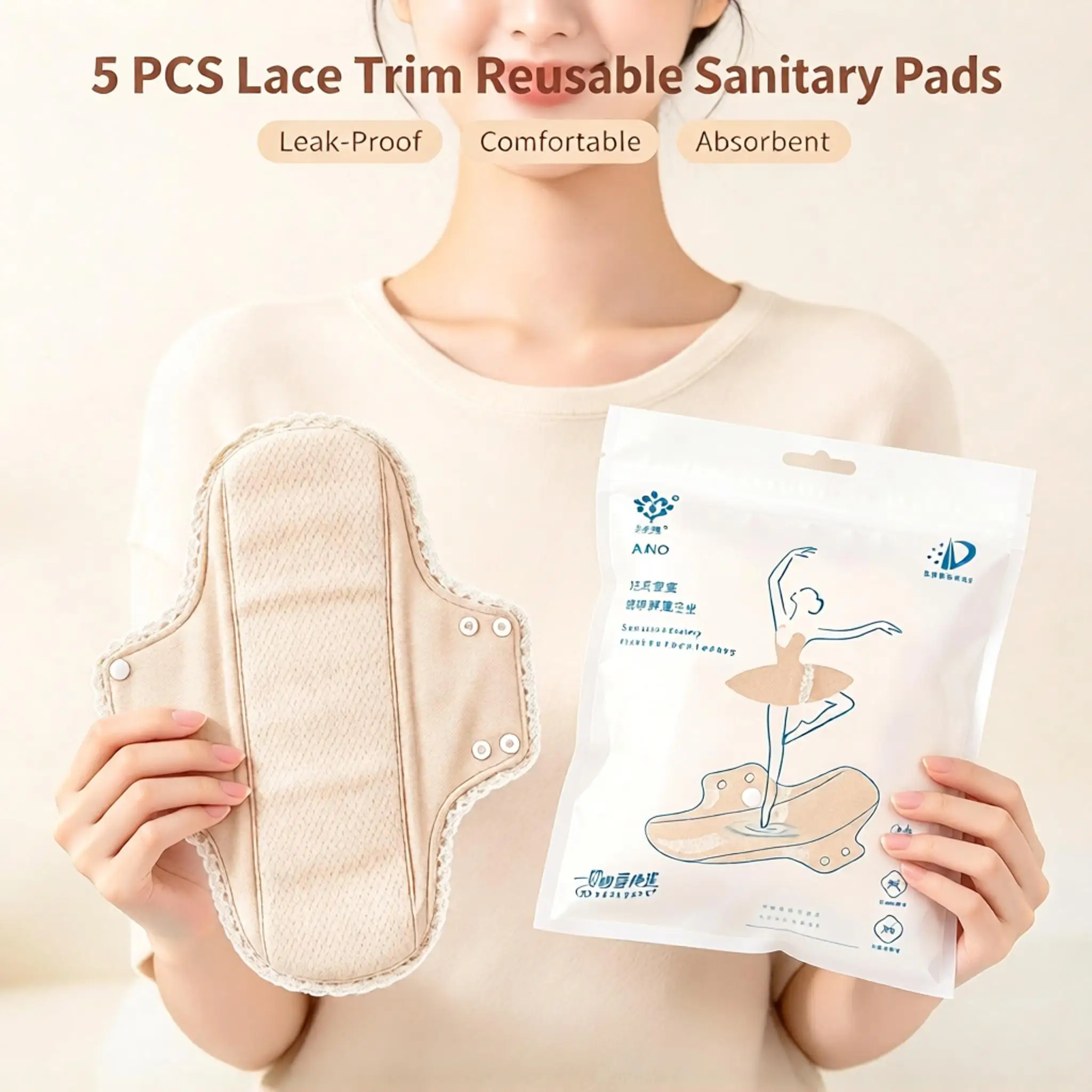 5Pcs Washable Cotton Sanitary Pads Leakproof Cloth Diaper Liners Reusable Breathable Menstrual Pads Waterproof Soft For Women