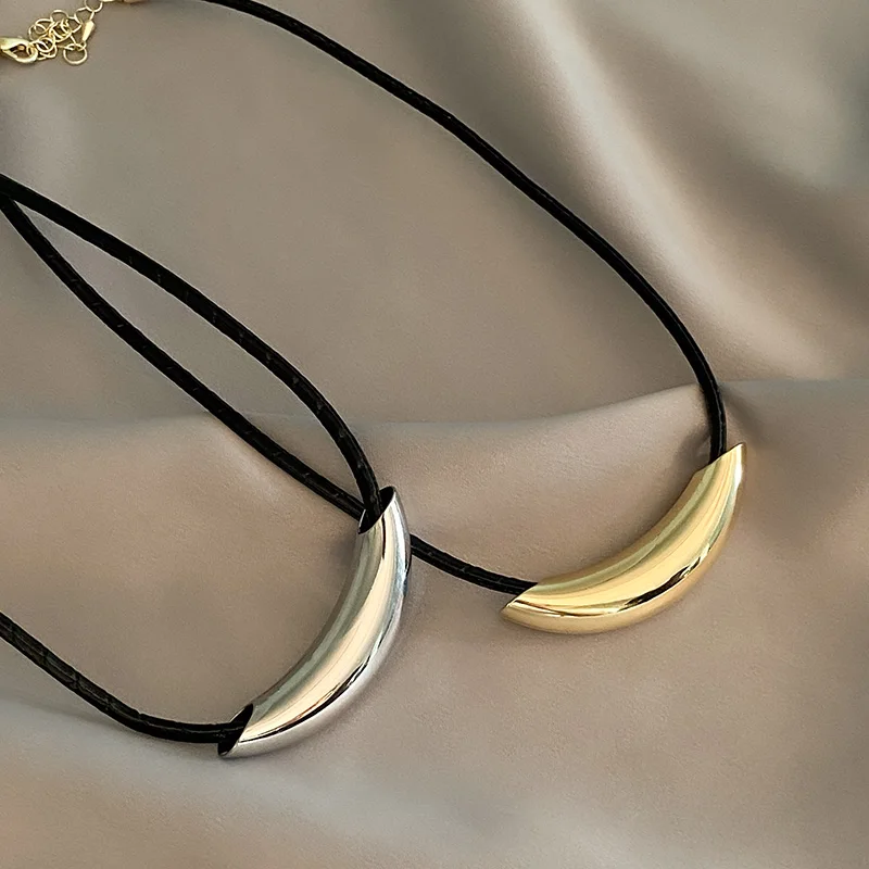 Neues Design Sense PU Kunstleder Seil Edelstahl Metallrohr Anhänger Halskette Modeschmuck für Got Girls und Womens – Detail 2
