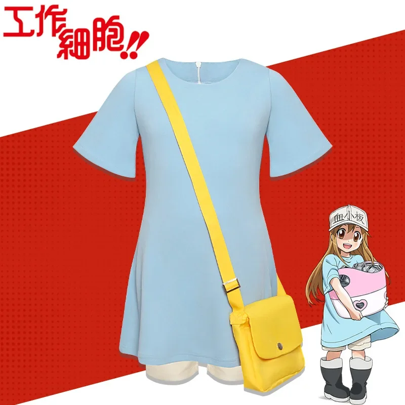 Anime Cells at Work!  Platelet Cosplay Costume Hataraku Saibou Girl T-shirt Shorts Hat Bag Halloween Carnival Party Uniform Kids