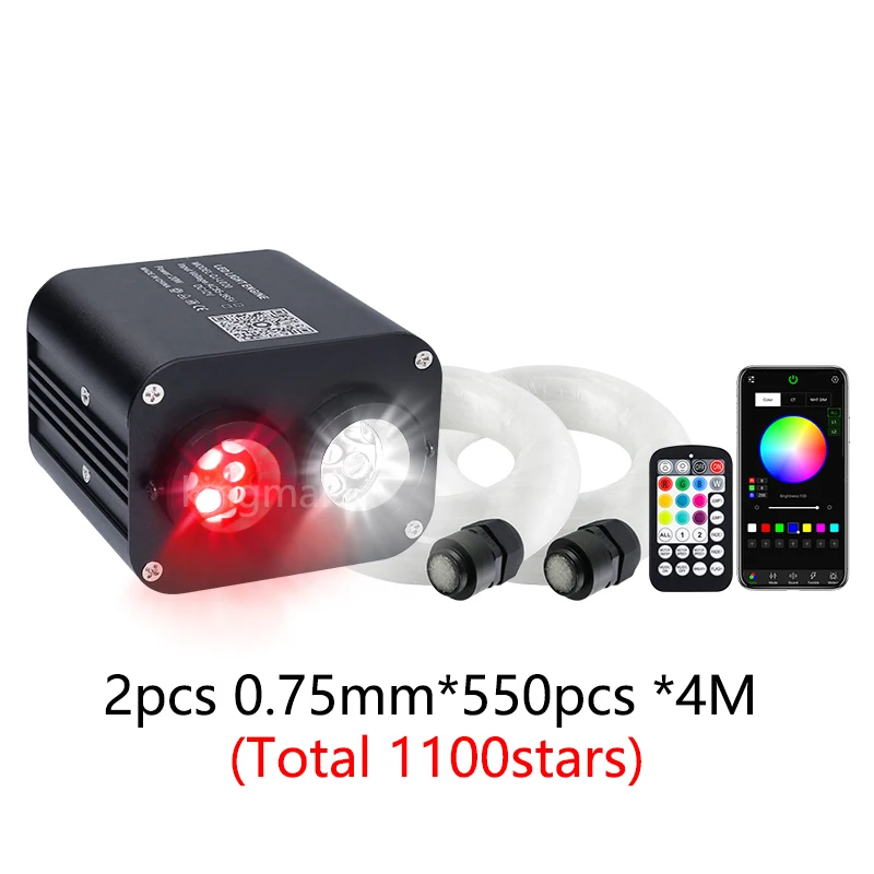 20W RGBW Dubbele Kop Auto Sterrenhemel Muziekgestuurde Auto Dak Sterrenvezel Optische Sterrenplafond Kit Smart APP Twinkelende Glasvezelverlichting