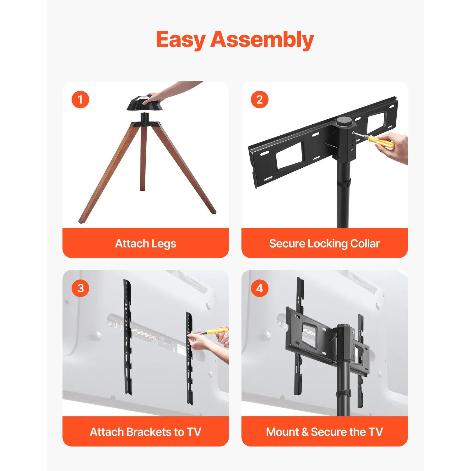 Tripod Easel TV Stand, for 40-65 inch Flat Screen/Curved TVs Up to 99 lbs, 18° Left-Right Rotation Portable TV Stand with Oak Wood Legs, for Bedroom, Living Room, Studio, MAX VESA 600 x 400 mm - view 6