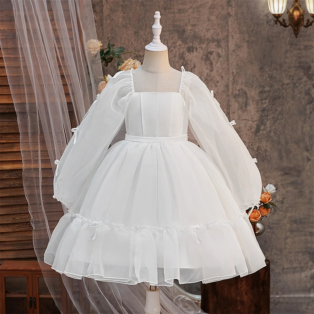 Blumenmädchenkleid Kleines Mädchen Kleid Kindergeburtstag Prinzessin Schleife Mesh Ballkleid Kleid Host Mädchen Klavier Performance Kostüm