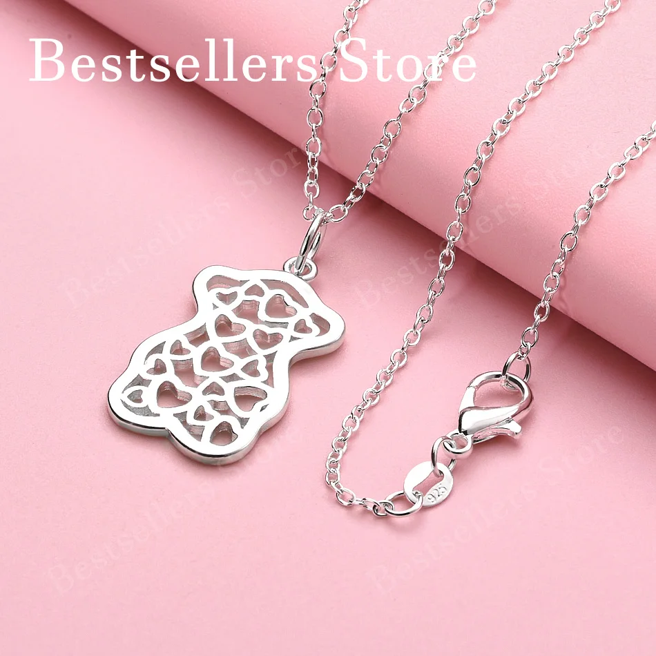 

925 sterling silver 16-30 inch cute teddy bear pendant necklace for women's wedding fashion jewelry accessories