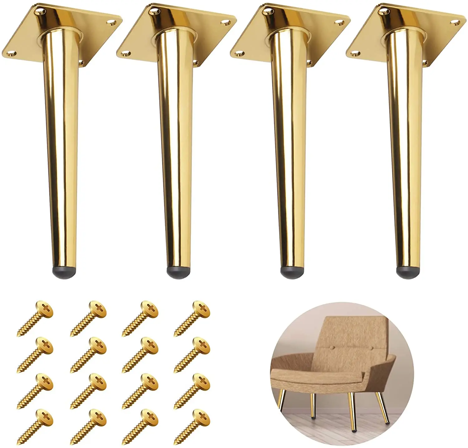 

4Pcs Golden Furniture Cabinet Metal Legs Round Tapered Leg DIY Furnitur Sofa Table Bed Shoe Cabinet Desk Legs 15/20/25/30cm