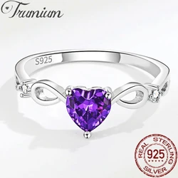 Trumium Authentic 925 Sterling Silver Amethyst Finger Rings for Women Heart Shape Wedding Promise Ring Bridal Party Gift