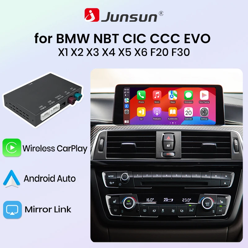 Module CarPlay sans fil Junsun pour BMW CCC CIC NBT EVO System 1 2 3 4 5 6 7 Series X1 X2 X3 X4 X5 F20 F30 E60 E90 F48 F25 E84 F10 F15 F16 F15 F25 F26 2011-2020 Bluetooth Mirror Link AirPlay