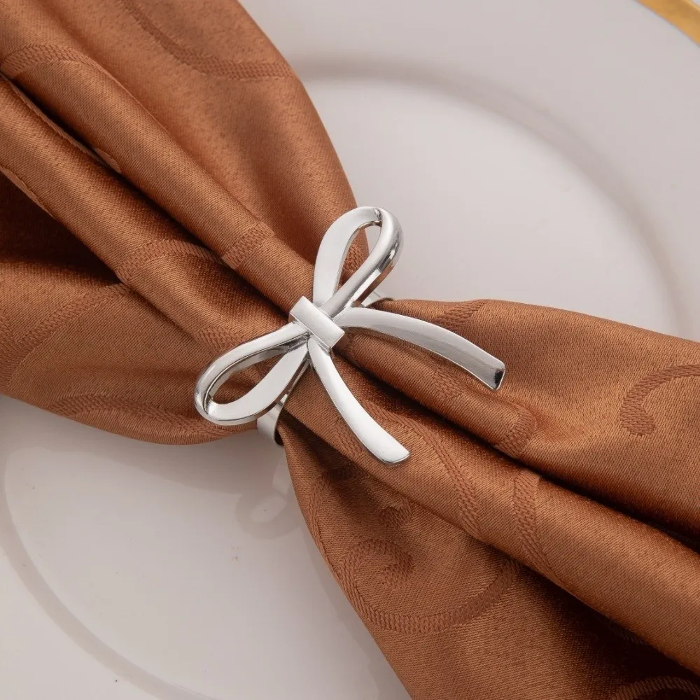 Elegant Metal Material Napkin Rings Bow Shape Elegant Napkin Holders Napkin Buckles Banquet Decor