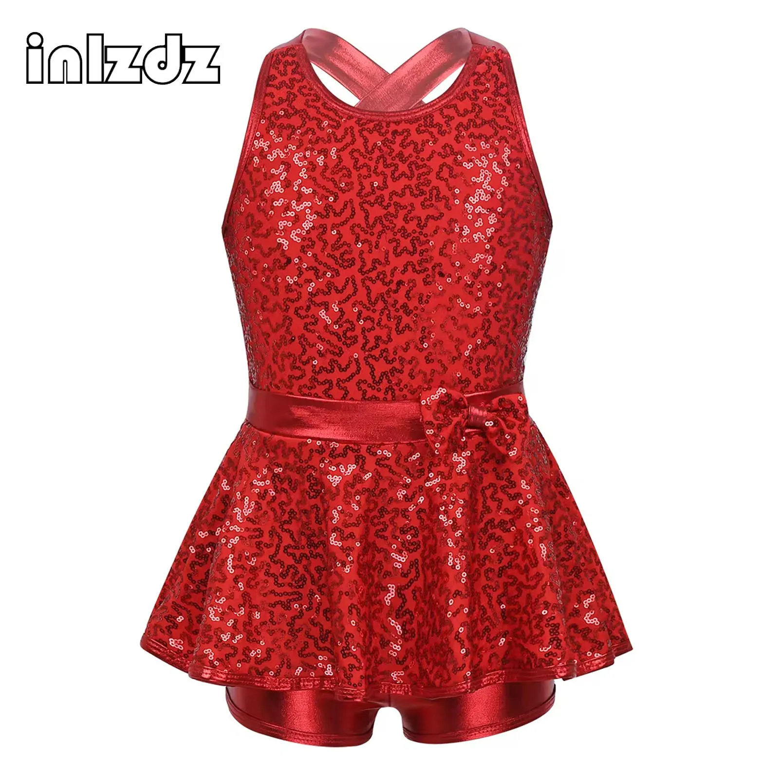 

Kids Girls Sequin Ballet Dance Dress Sleeveless Shorty Unitard Leotard Dress Ballet Jazz Latin Tap Dance Performance Costume