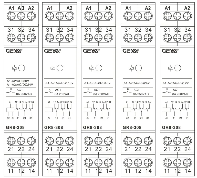 GEYA GR8  Intermediate Relay AC/DC12V 24V 48V 110V AC230V Auxiliary Relay 8A 16A 1SPDT 2SPDT 3SPDT Electronic Relay Switch