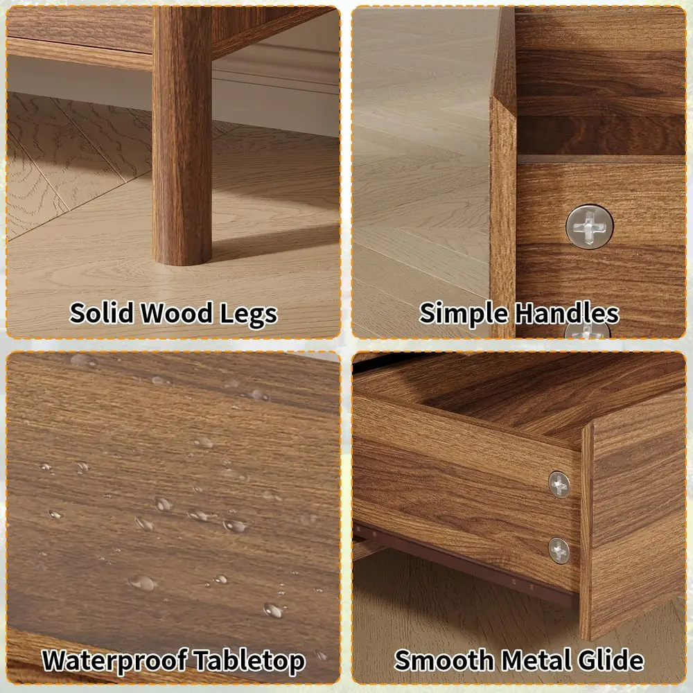 2 Pcs Nightstand Sets for Bedroom,Walnut Farmhouse Bedside Tables with 2 Drawers and 4 Sturdy Solid Wood Legs,Multifunctional W - view 6