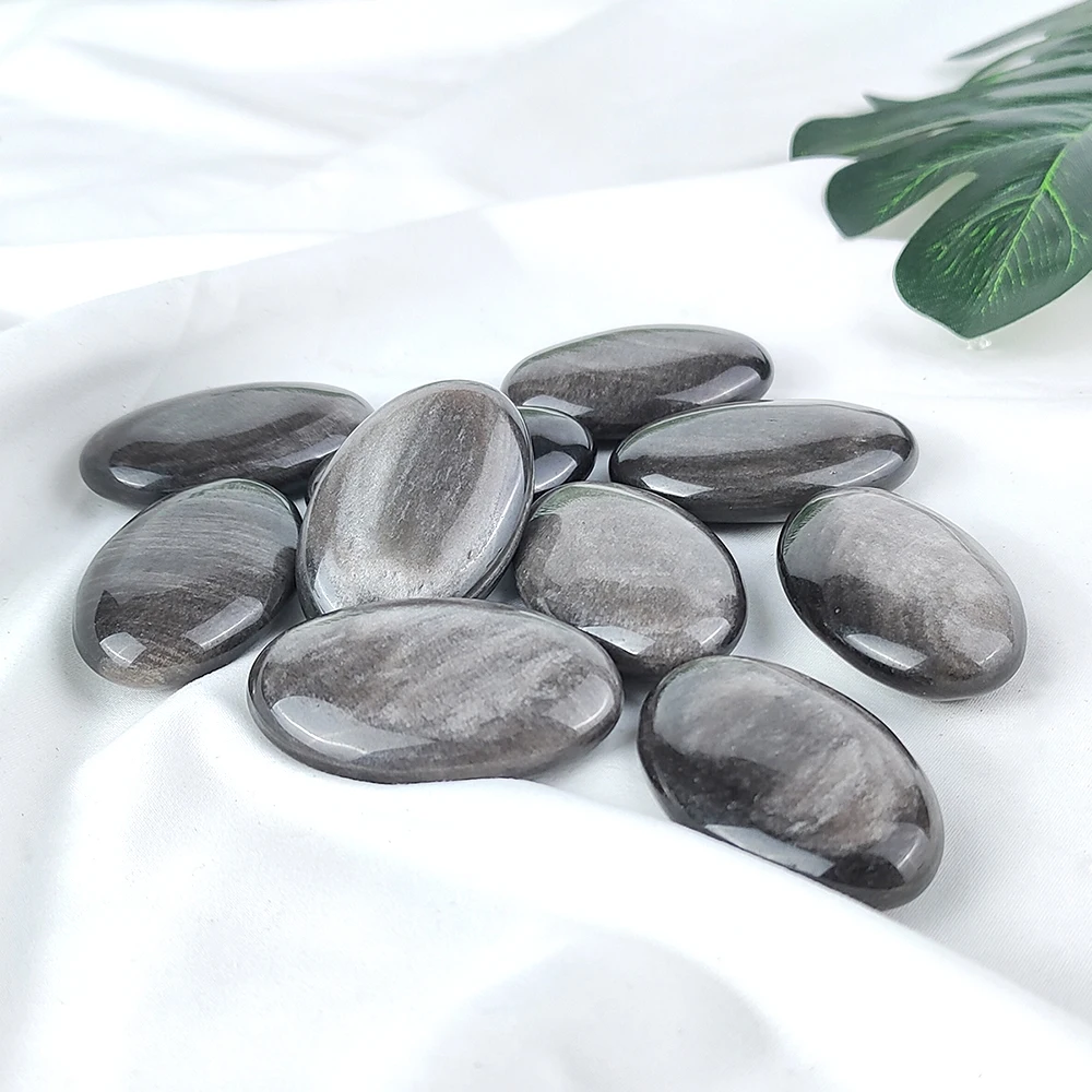 1Pc Silver Golden Obsidian Gold Sheen Palm Stone Oval Natural Crystal Real Gemstone For FengShui Healing Meditation Home Decor