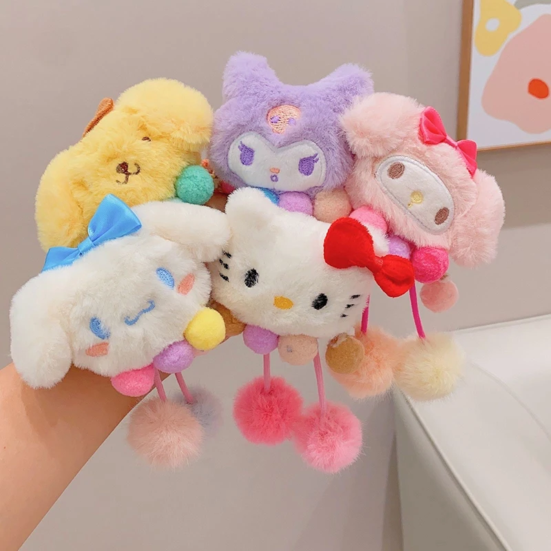 Children's Cute Plush Elastic Hair Bands For Girls Cartoon Sanrio Hair Ties Scrunchies Rubber Bands Headwear Hair Accessories