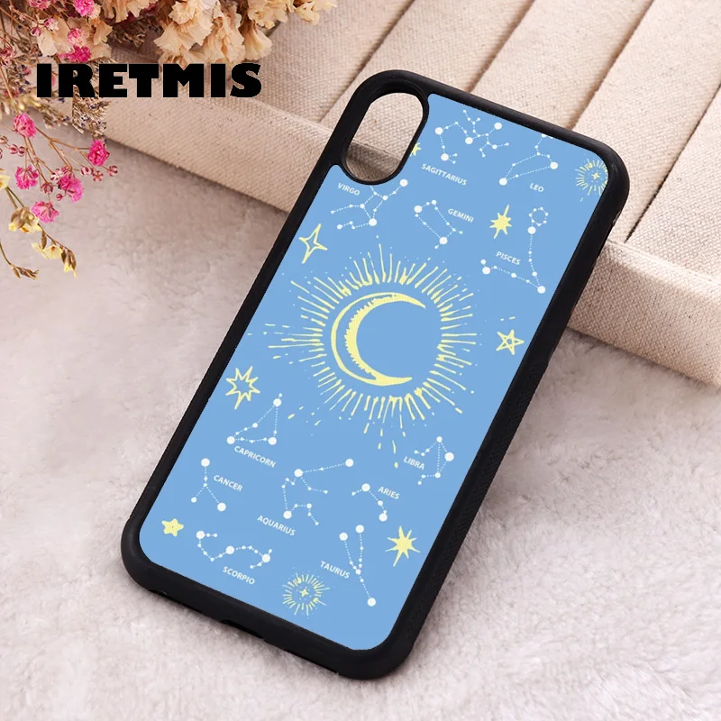 Iretmis Phone Cover Case For iPhone X XS Max XR 11 12 13 PRO MINI 14 15 16 Plus Rubber Silicone moon and stars