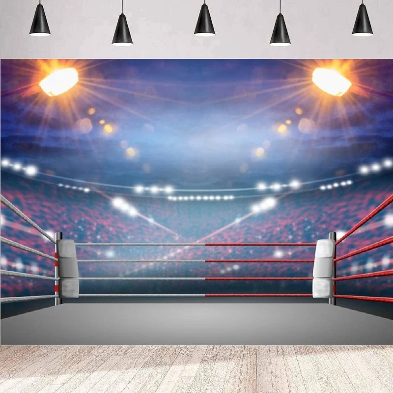 Wrestling Arena Photography Backdrop Floodlight Blur Spectator Seats Sports Boxing Background Wall For Portrait Shooting Banner