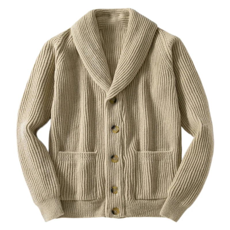 Hochwertige Herren-Rippstrickjacke im Retro-Stil, lässig, locker geschnitten, mit Knöpfen, Herbst-Winter-Oberbekleidung, Vintage-Streetwear-Oberteil – Detail 3