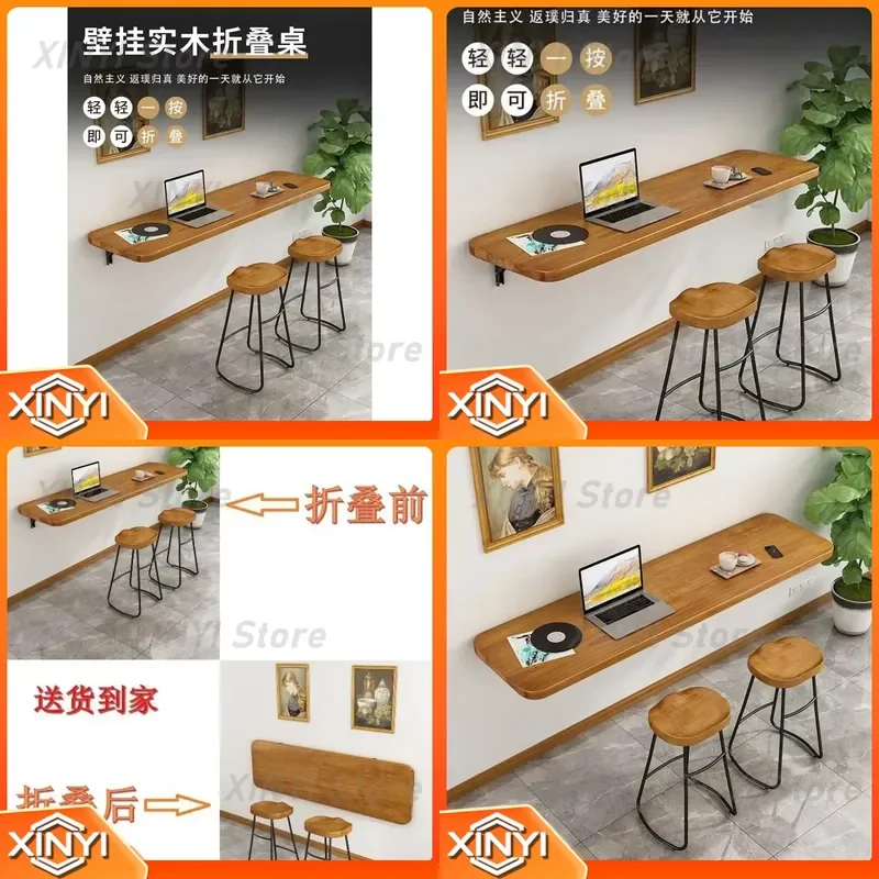 Solid Wood Wall Mounted Folding Table for Computer Desk Dining Bar Table Eco Friendly Long Desk for Home Office Study Space