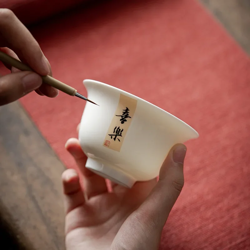 140ML Suet Jade Sancai Cover Bowl Teacup Chinese Dehua White Porcelain Tea Bowl Household Kung Fu Tea Set Gifts Craft Ornaments
