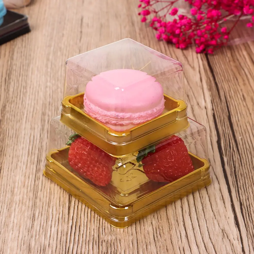 50pcs Plastic Square Moon Cake Boxes Egg-Yolk Puff Container Golden Packing Box Multi Size Mooncake Container