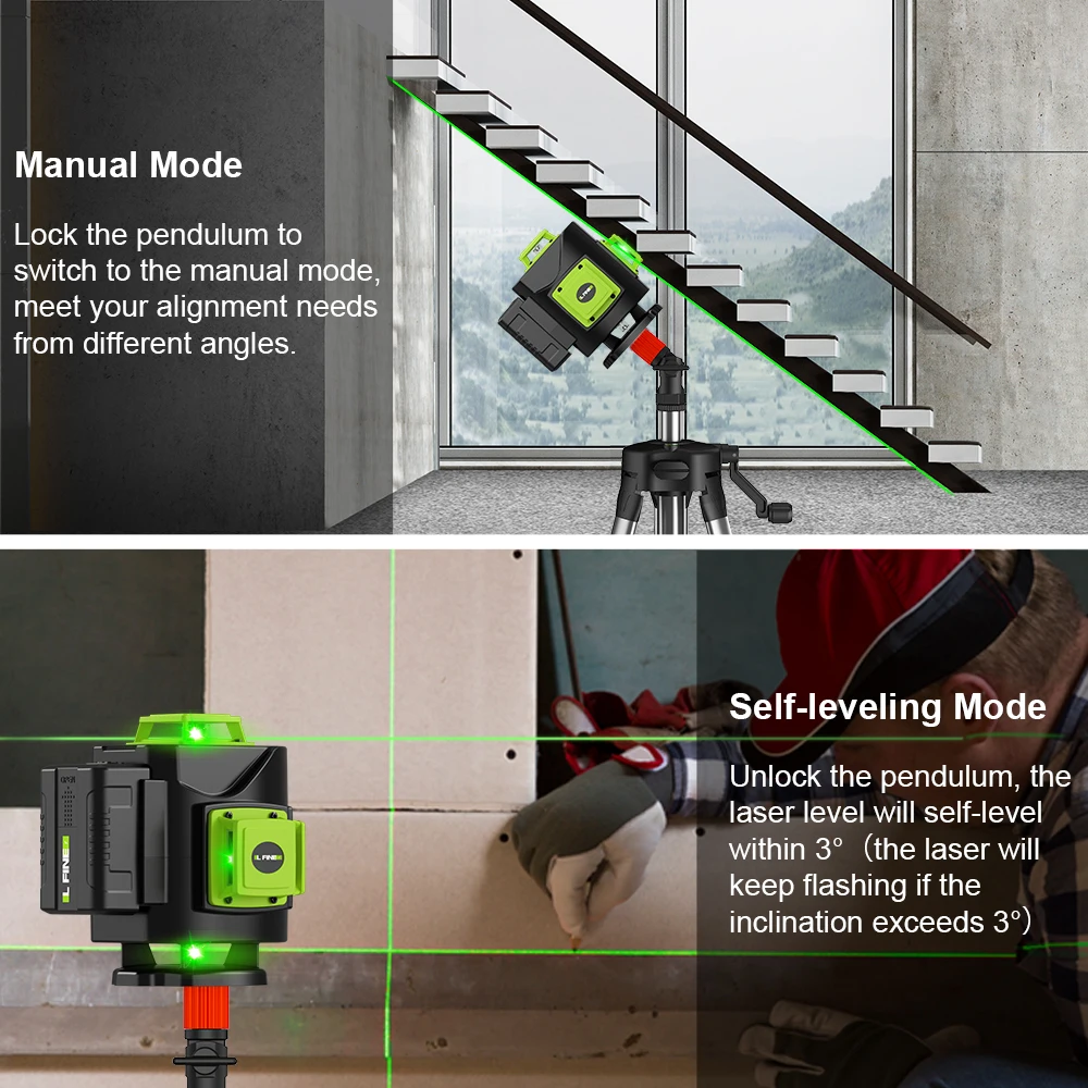 LFINE-Niveau Laser 360 Auto-Abrasif 4D 16 Lignes, Outils de Construction, existent, Professionnel, Lumières Vertes